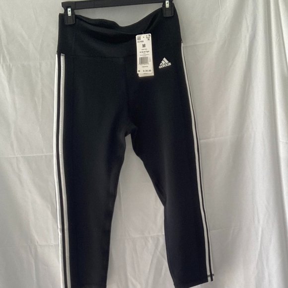 Adidas Womens' Three Stripe 3/4 Black High Rise Training Tights Size Medium NWT - Picture 1 of 3